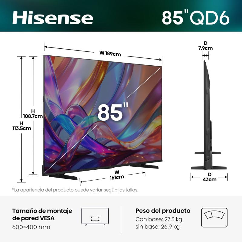 Hisense SMART TV 85" QLED GOOGLETV QD68SG
